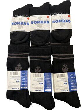 Bombas 6 Pair Mens Large Black Calf Lightweight Socks NEW